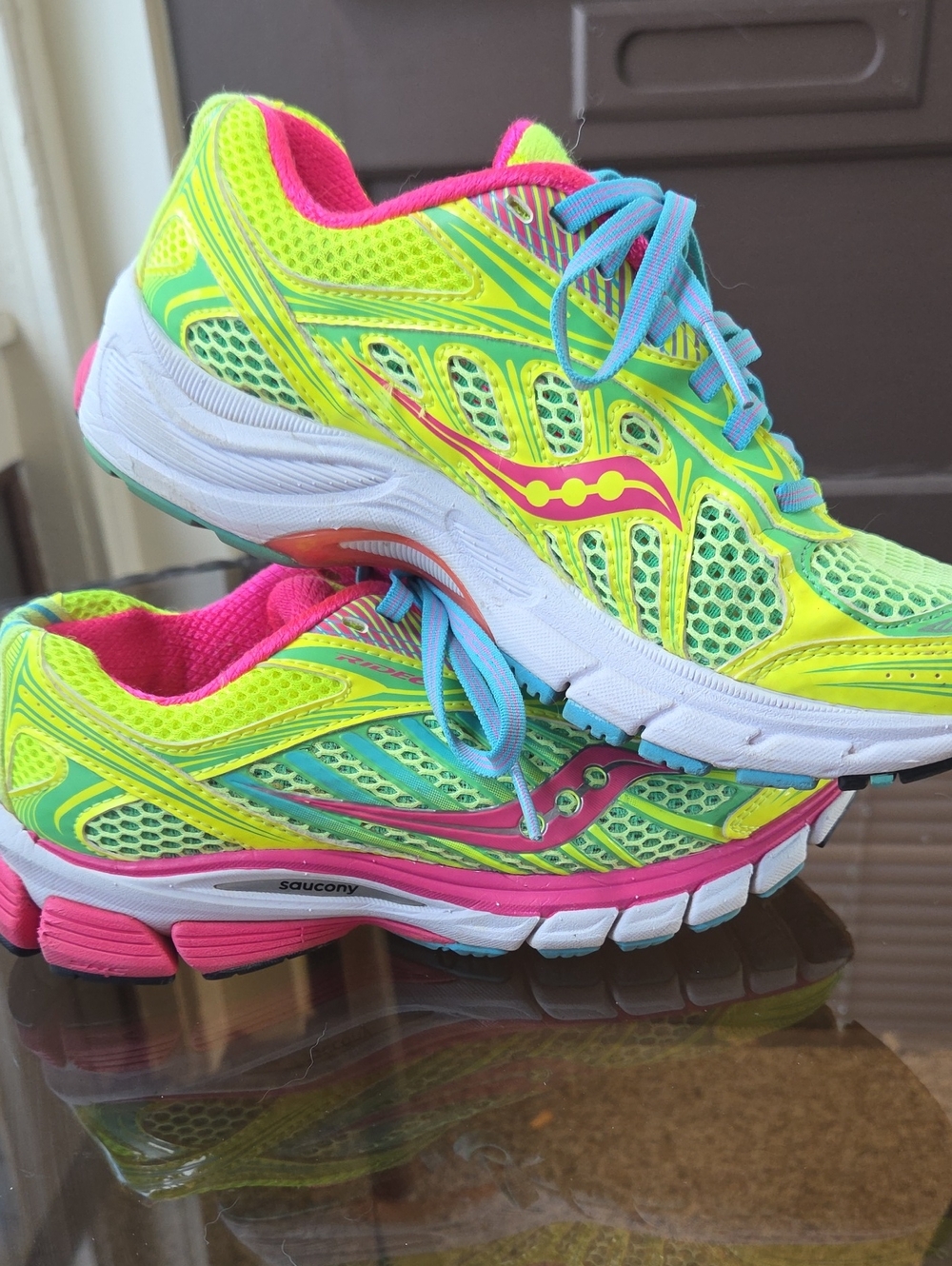 Saucony Women’s Neon Yellow, Pink & Blue Athletic Running Shoes